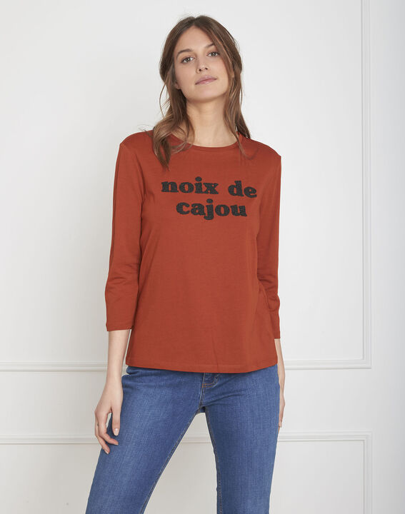Pecan mahogany T-shirt with bead embroidery | 1-2-3 Pecan mahogany T-shirt with bead embroidery PhotoZ | 1-2-3
