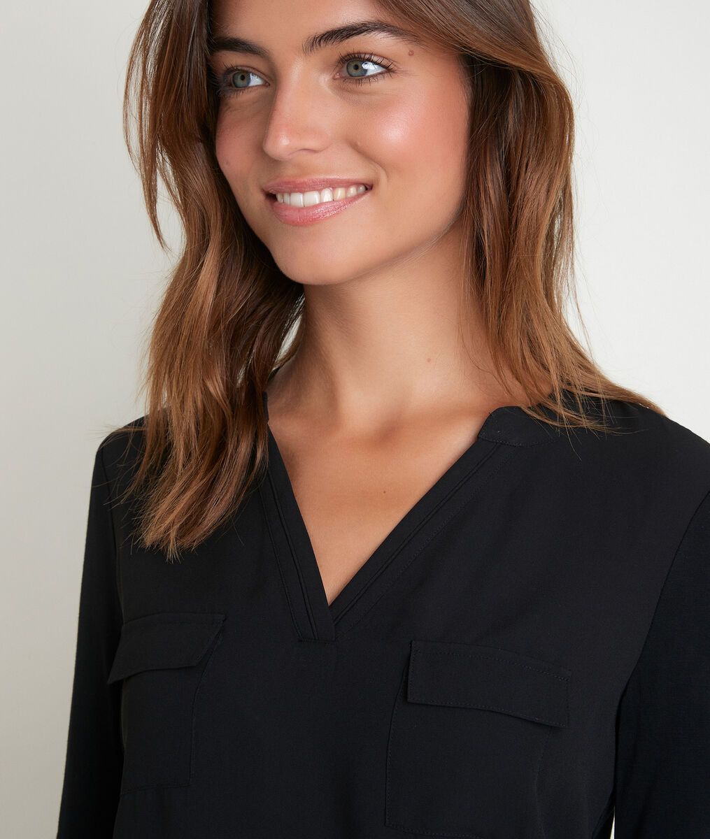 Genna V-neck dual-fabric blouse | 1-2-3 Genna V-neck dual-fabric blouse PhotoZ | 1-2-3