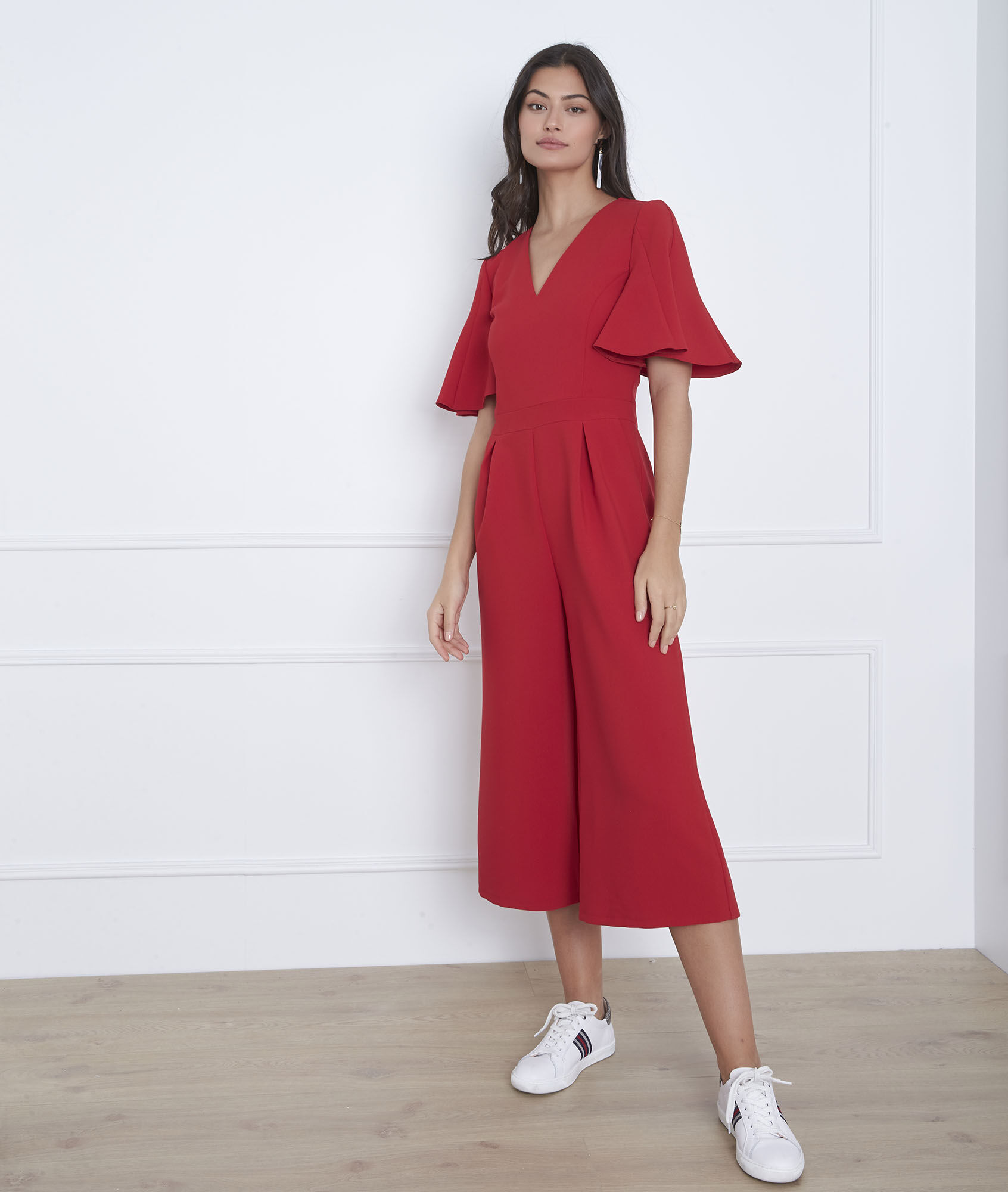 red cropped jumpsuit