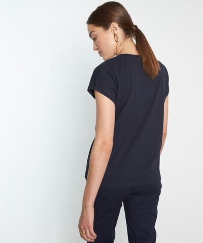 Myrtille raw denim T-shirt with woven V-neck PhotoZ | 1-2-3