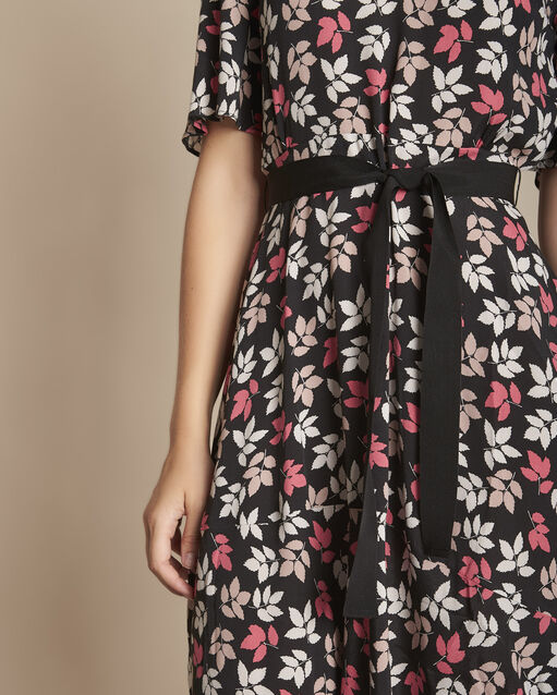 Iroma black printed wrap-over dress with contrasting bias edging (2) - Maison 123