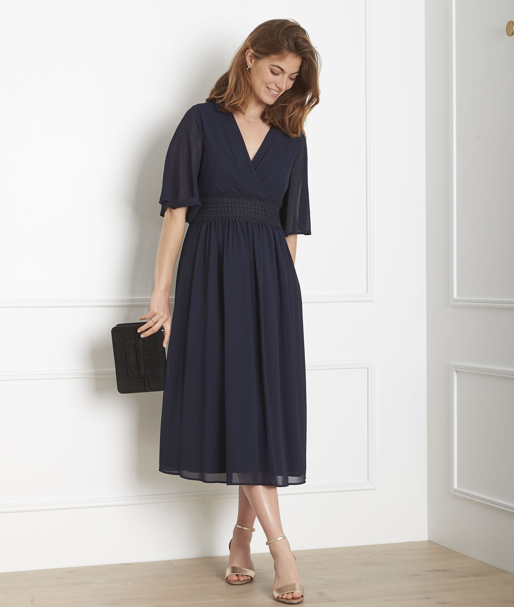 navy wrap over dress