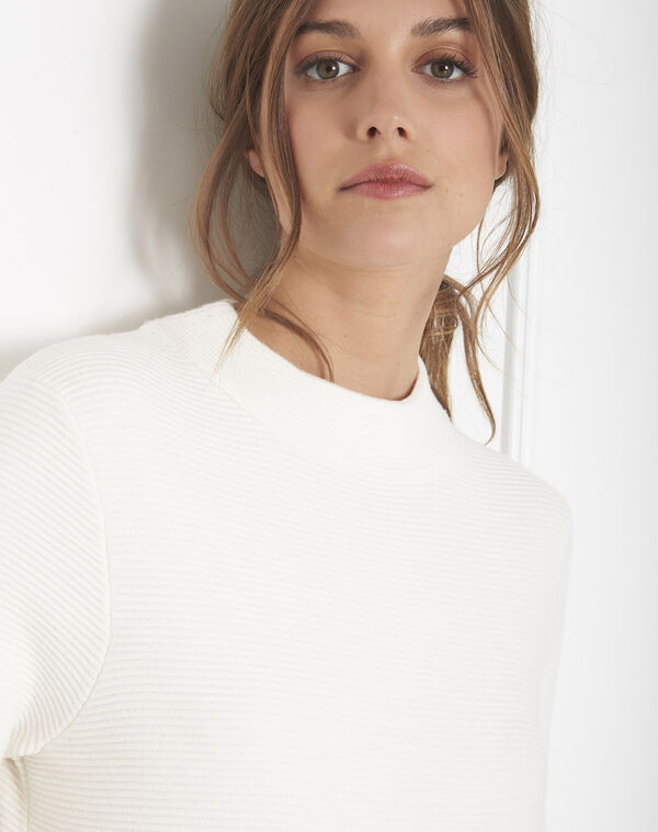 Belize ecru fine-knit funnel-neck pullover ecru.