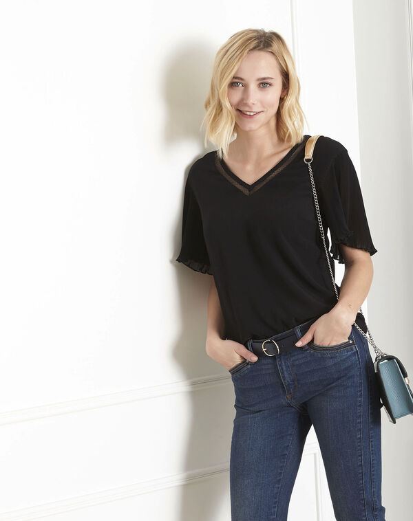 Victor black lace pleated blouse black.