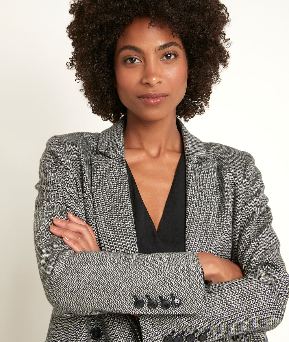 Tracy long herringbone jacket gris perle.