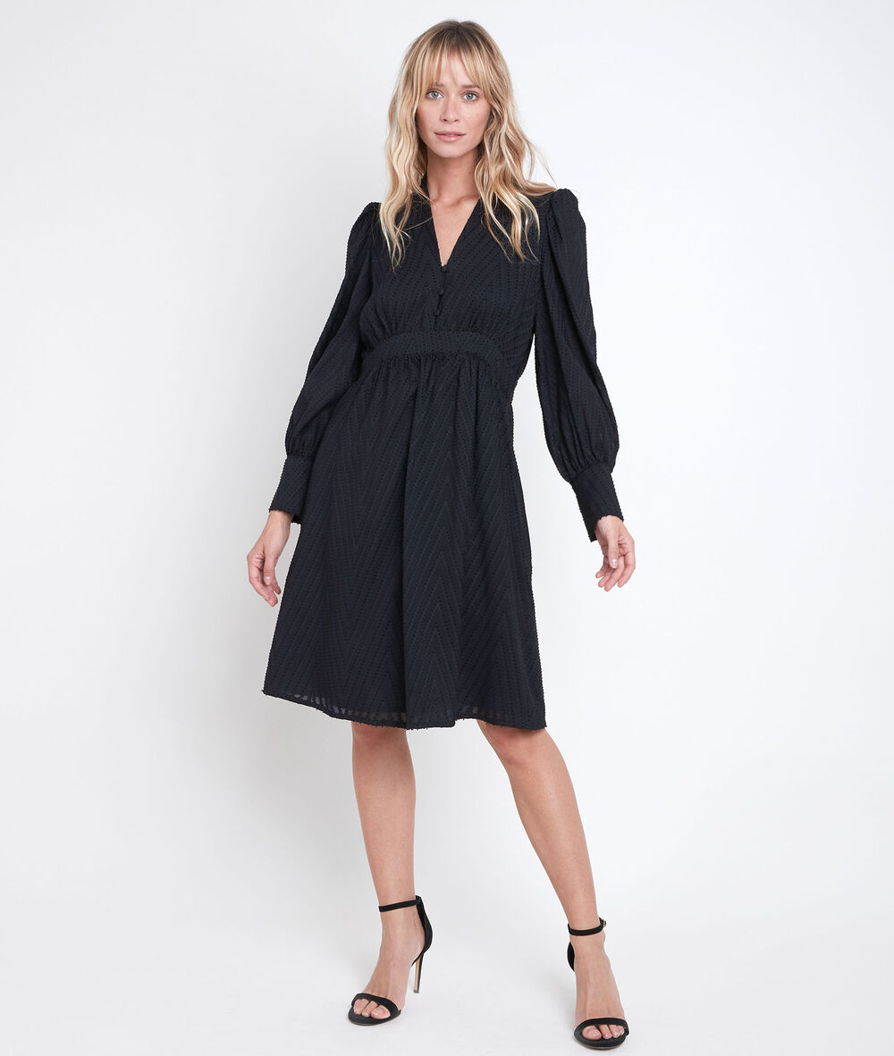 Corinne fit and flare dress with puff sleeves noir.