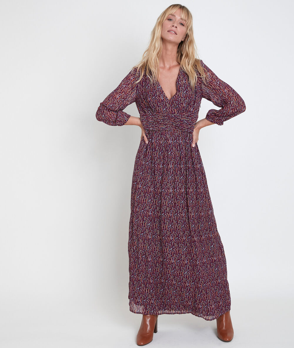 Claudine bis printed maxi dress grenat.