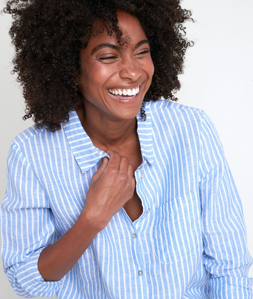 Venetia striped linen shirt sky blue.