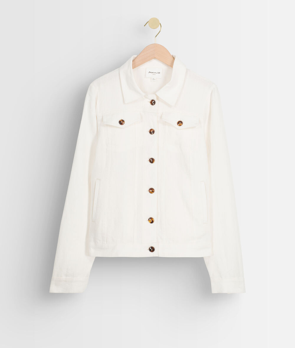 Clem ecru short linen jacket vanille.