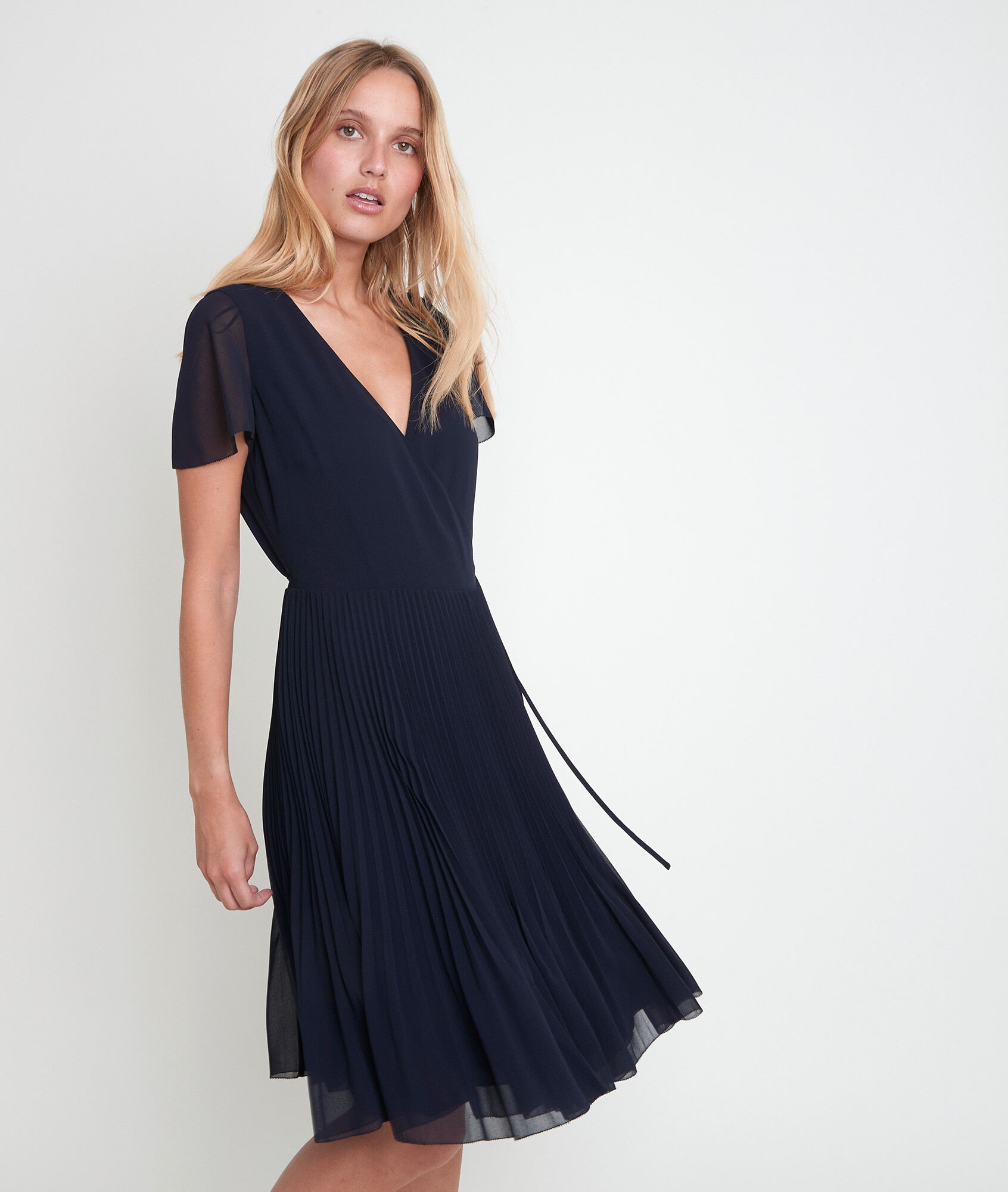 pleated wrap dress