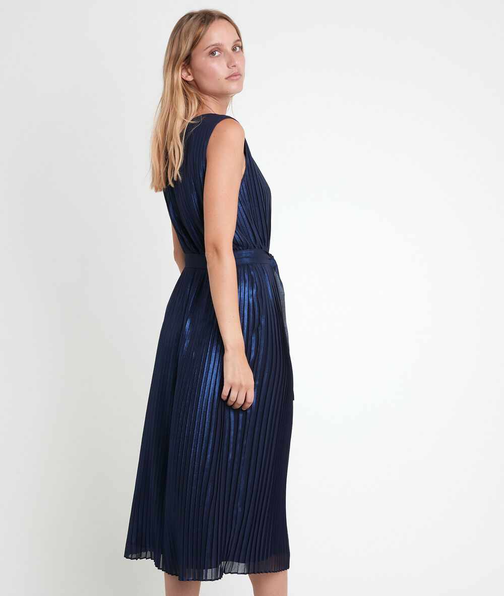 Marlène iridescent navy pleated dress marine.