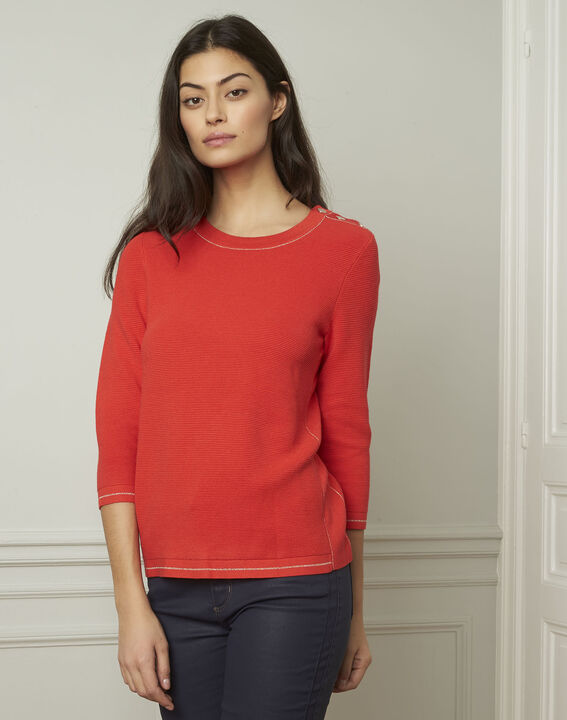 Avocado red pullover with buttons and lurex details | 1-2-3 Avocado red pullover with buttons and lurex details PhotoZ | 1-2-3