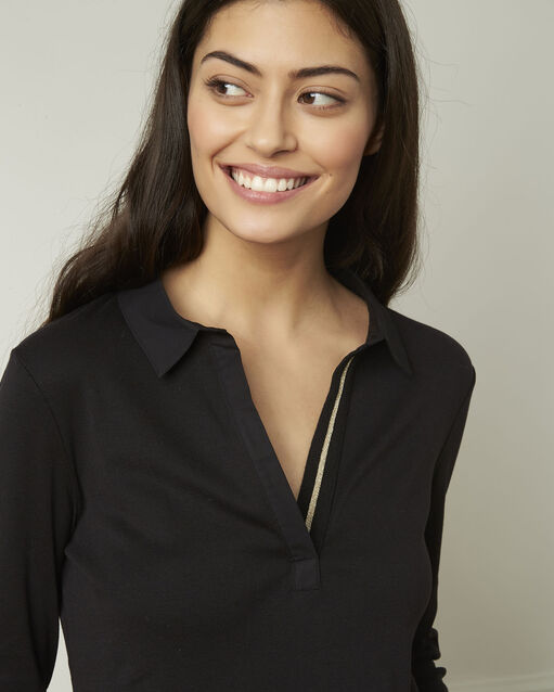 Primerose black lurex t-shirt with v neckline black.