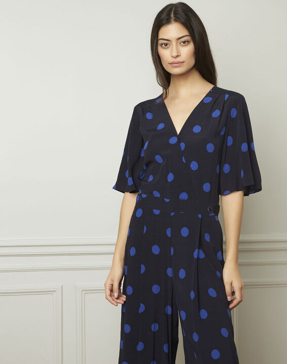 Lamberta navy polka dot print flared jumpsuit | 1-2-3 Lamberta navy polka dot print flared jumpsuit PhotoZ | 1-2-3
