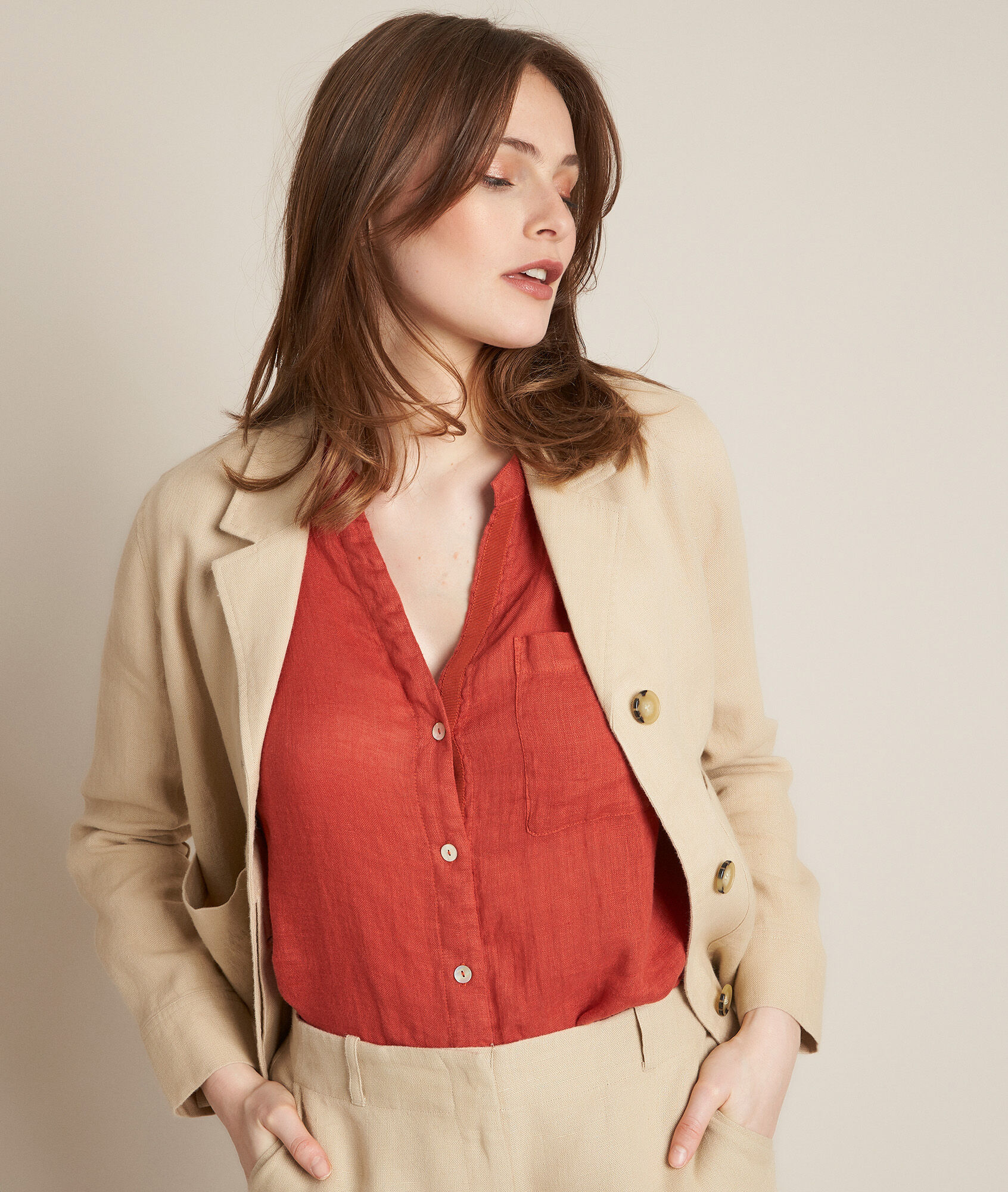 red linen jacket ladies