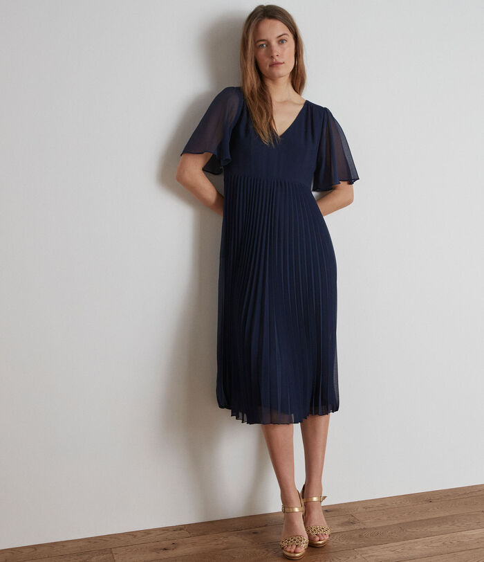 Geraldine navy blue pleated dress  PhotoZ | 1-2-3