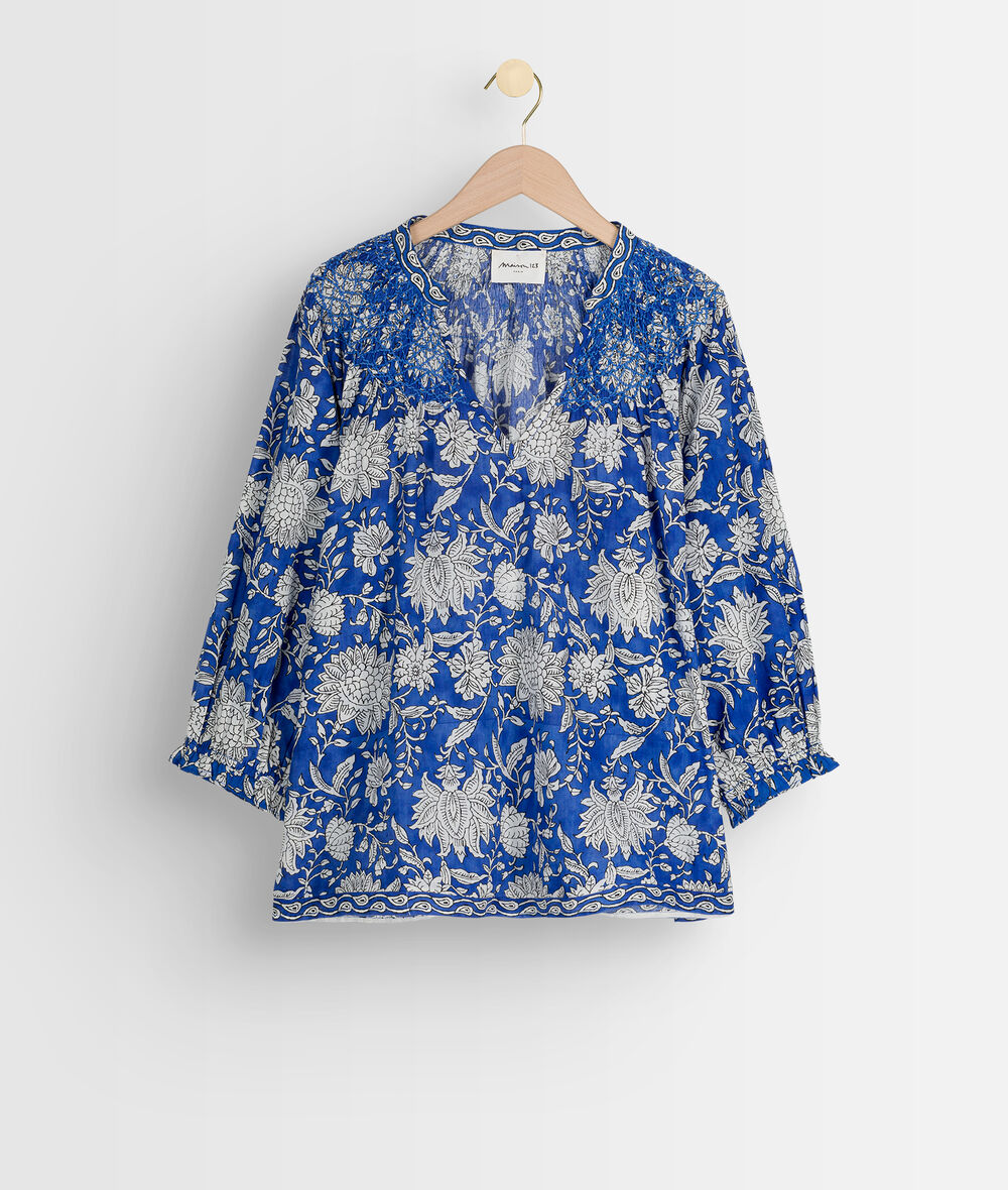 Libellule loose-fitting blouse in royal blue organic cotton  PhotoZ | 1-2-3