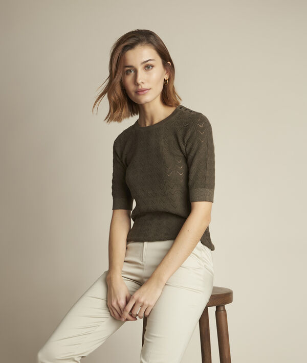 Dali khaki-coloured openwork jumper | 1-2-3 Dali khaki-coloured openwork jumper PhotoZ | 1-2-3
