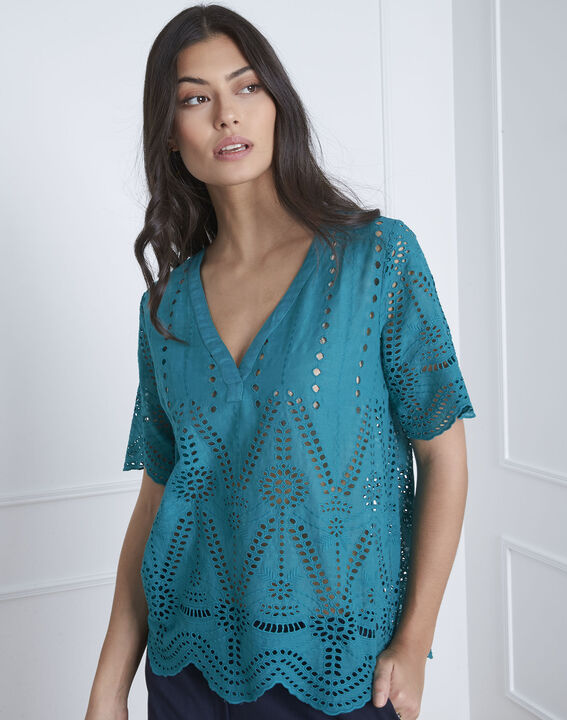 Voltaire green eyelet embroidered blouse | 1-2-3 Voltaire green eyelet embroidered blouse PhotoZ | 1-2-3
