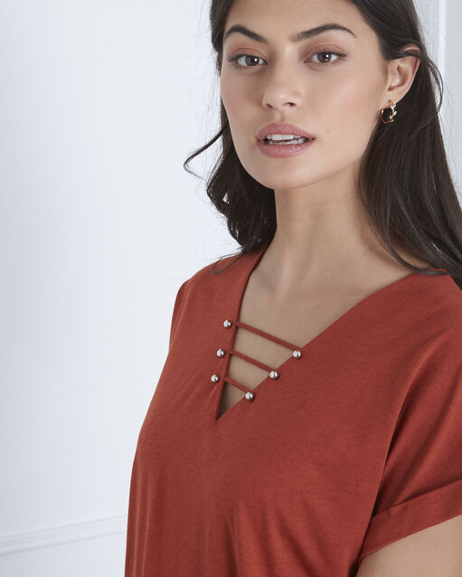 Papeete brown t-shirt with lacing terracotta.