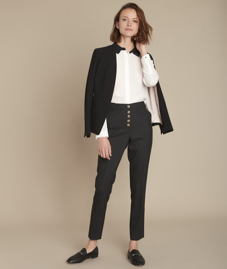 Maelle silk shirt with contrasting collar black/white.