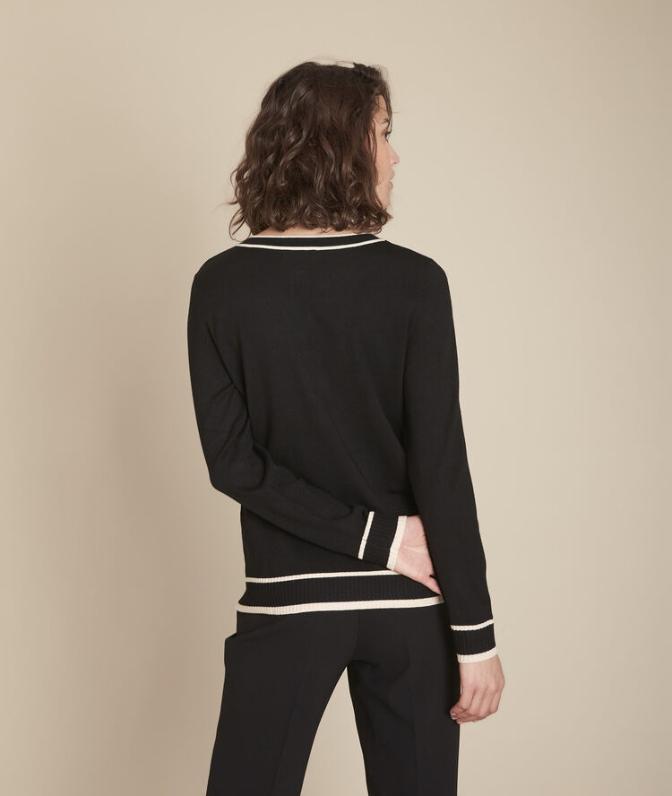 Fontenay black cardigan with striped grosgrain detailing black.