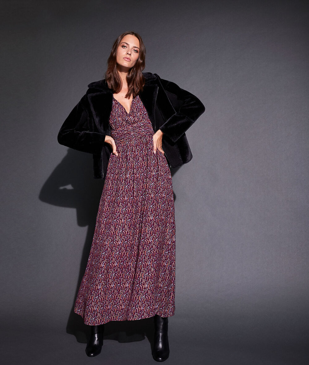 Claudine bis printed maxi dress grenat.
