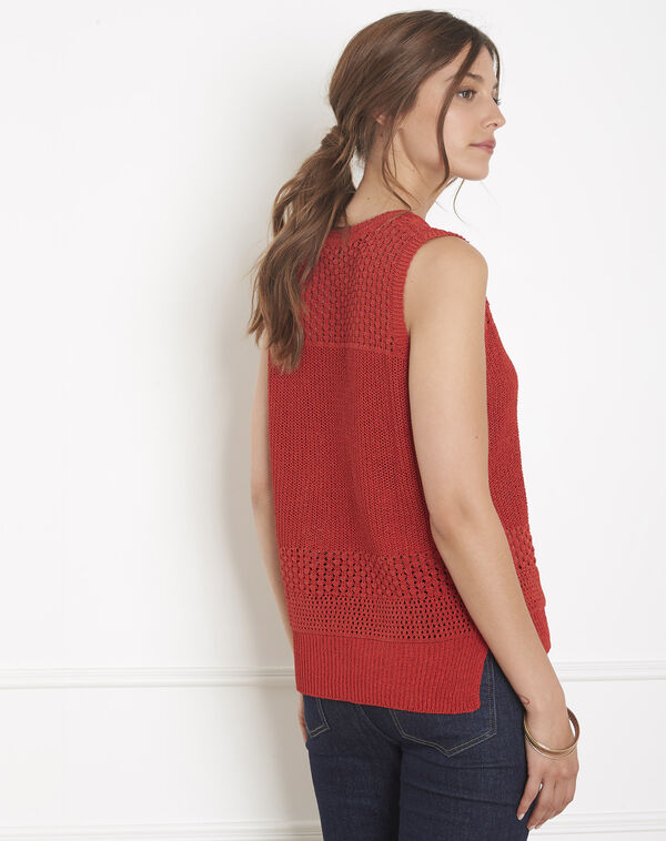 Albi red openwork crochet-style jumper orange.