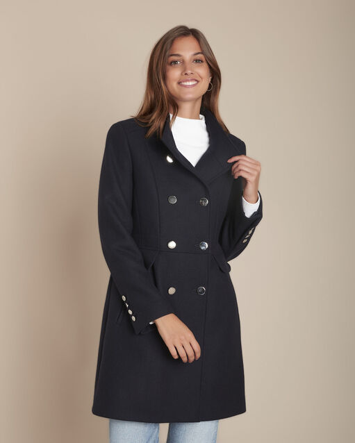 Jasmin navy double-breasted woollen coat navy.
