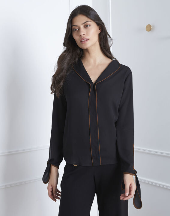 Victoire black blouse with contrasting bias | 1-2-3 Victoire black blouse with contrasting bias PhotoZ | 1-2-3