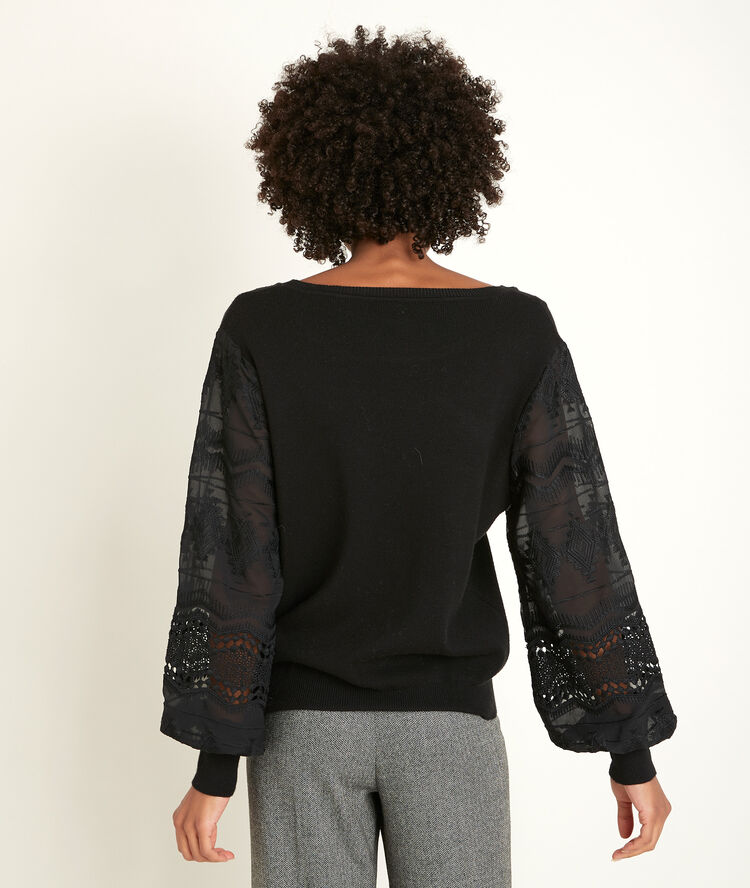 Relly pullover with lace sleeves noir.
