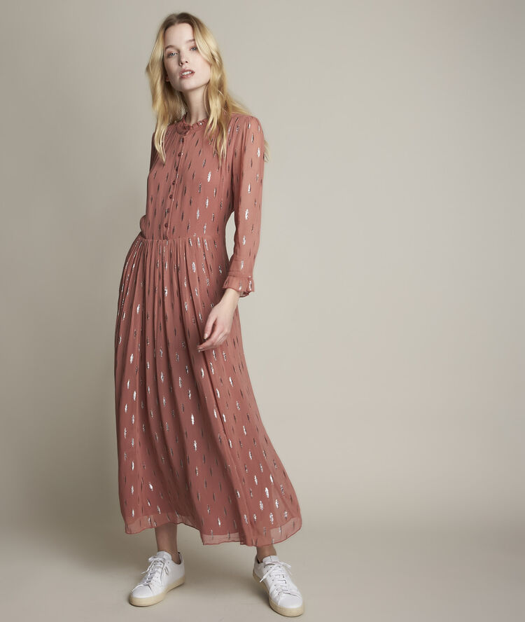 Oc&eacute;anie long printed lurex dress pale pink.