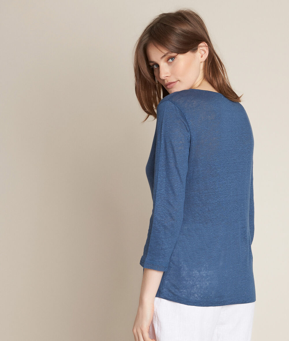 Rizière blue linen t-shirt pearly white.