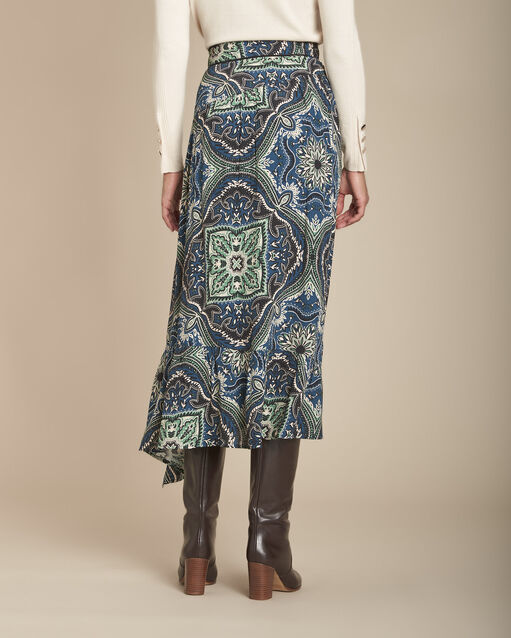 Kashmir navy paisley print wrap skirt navy.