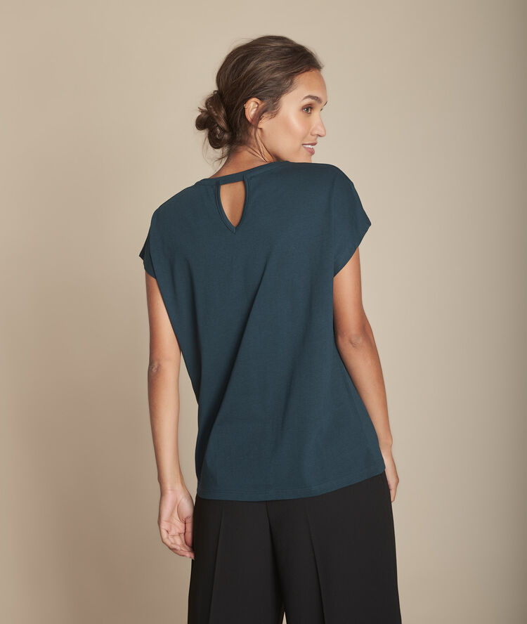 Chypre dark green t-shirt with embroidered openwork details at the neckline forest green.