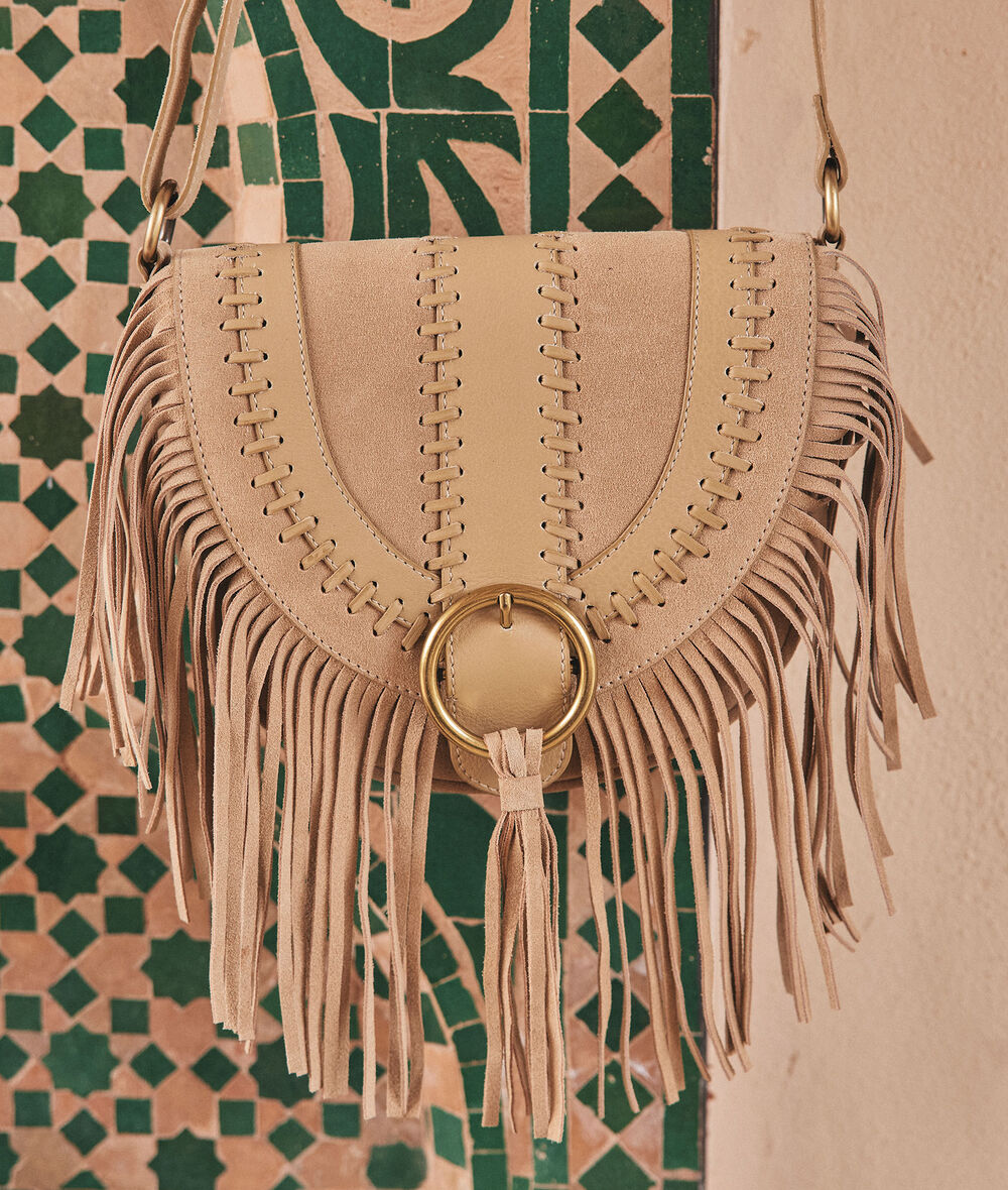 Leotie beige suede messenger bag with fringing PhotoZ | 1-2-3