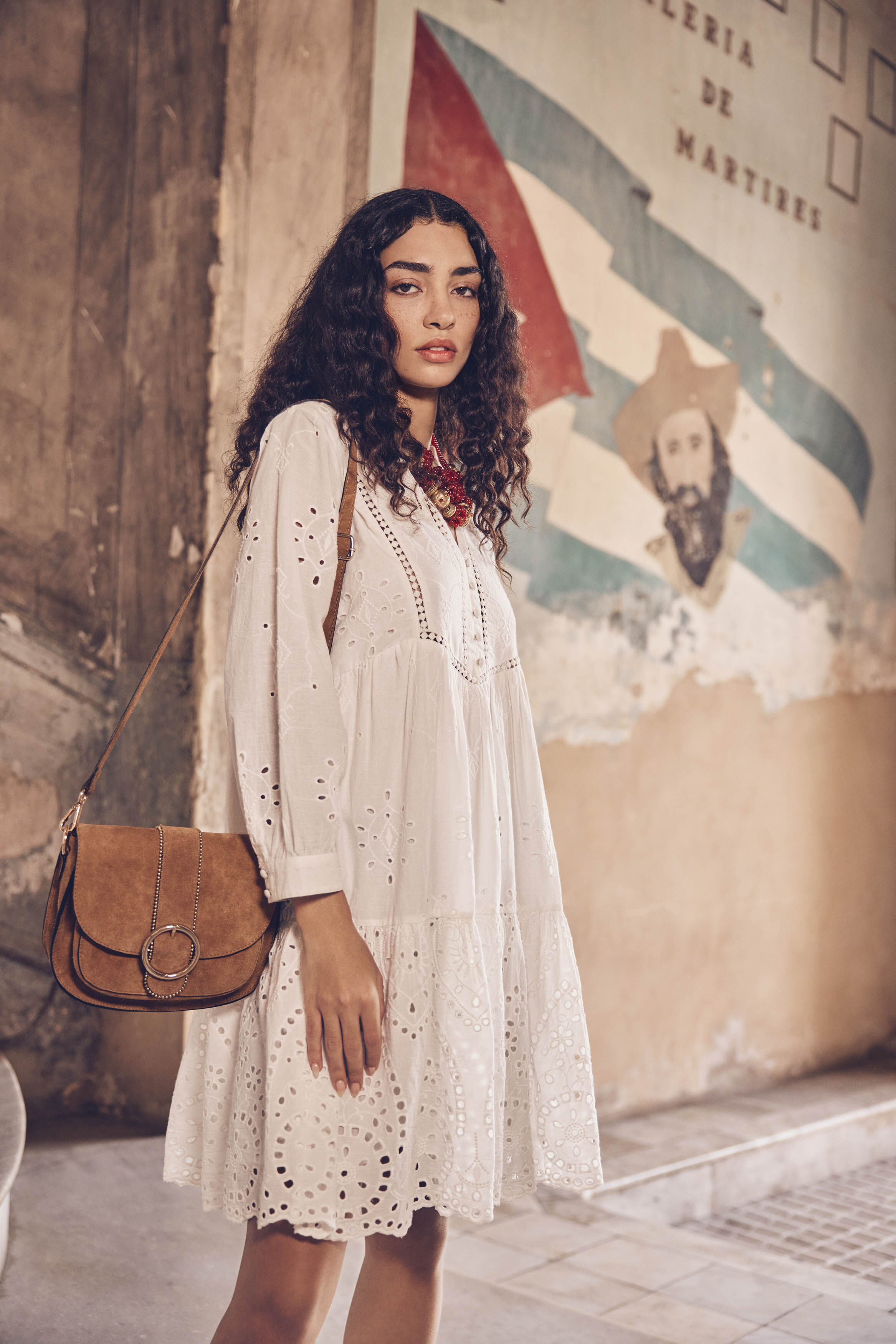 Naless white embroidered short dress in 