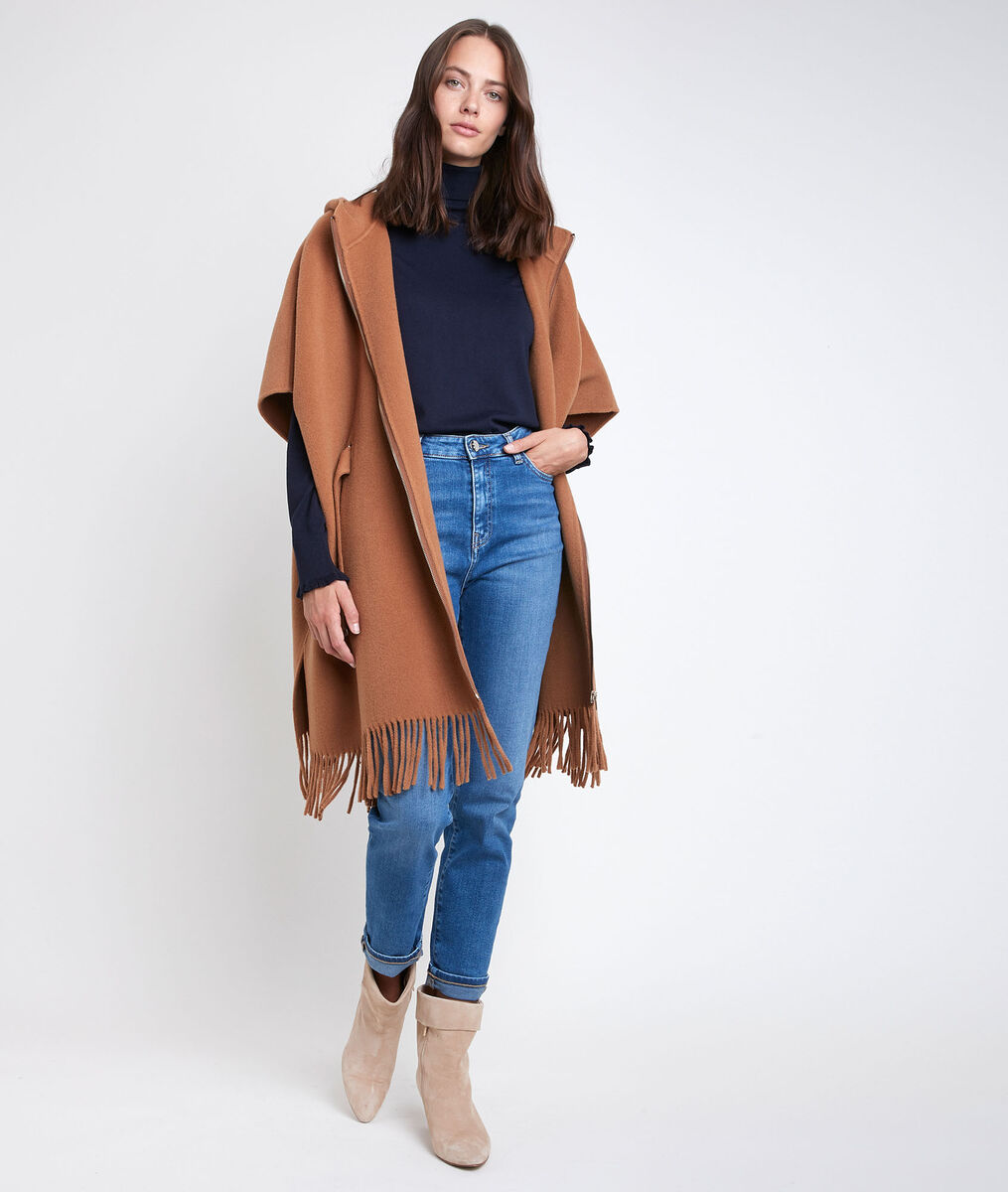 Oyune wool cape with fringe | 1-2-3 Oyune wool cape with fringe PhotoZ | 1-2-3