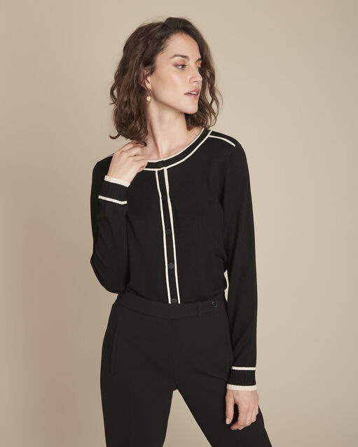 Fontenay black cardigan with striped grosgrain detailing (1) - Maison 123