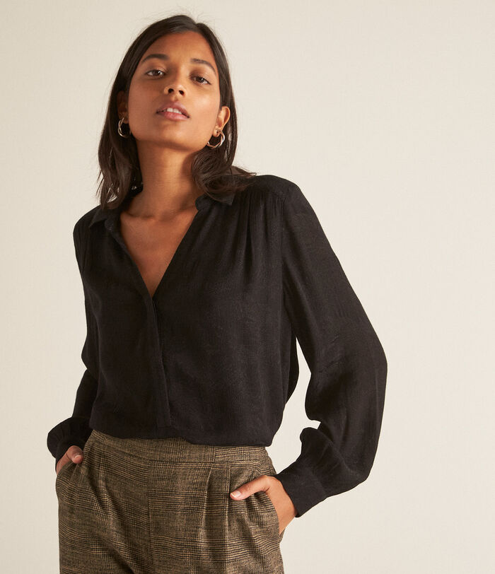 CLEO black jacquard fabric blouse