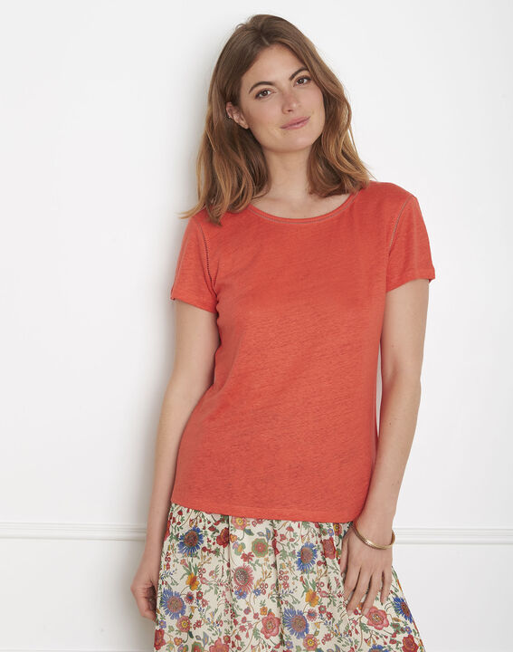 Pin orange T-shirt with ladder stitch detail | 1-2-3 Pin orange T-shirt with ladder stitch detail PhotoZ | 1-2-3