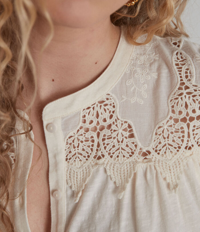 CELENA cream embroidered cotton T-shirt PhotoZ | 1-2-3