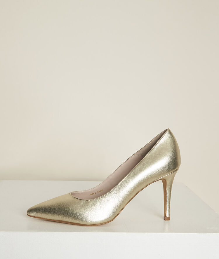 Kelly gold leather high heels white gold.