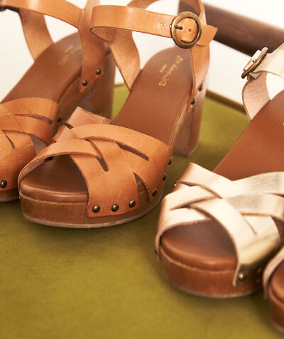 Camille wood and natural leather heeled sandals PhotoZ | 1-2-3