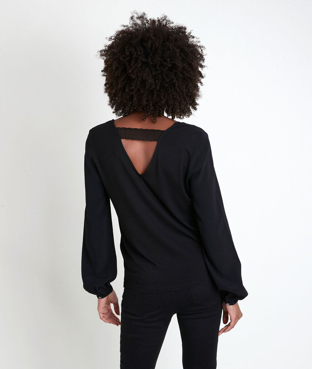 Wilson black dual-fabric v-neck top noir.