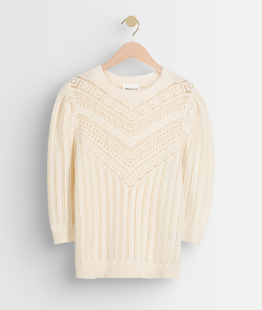 Alto beige organic cotton openwork jumper naturel.