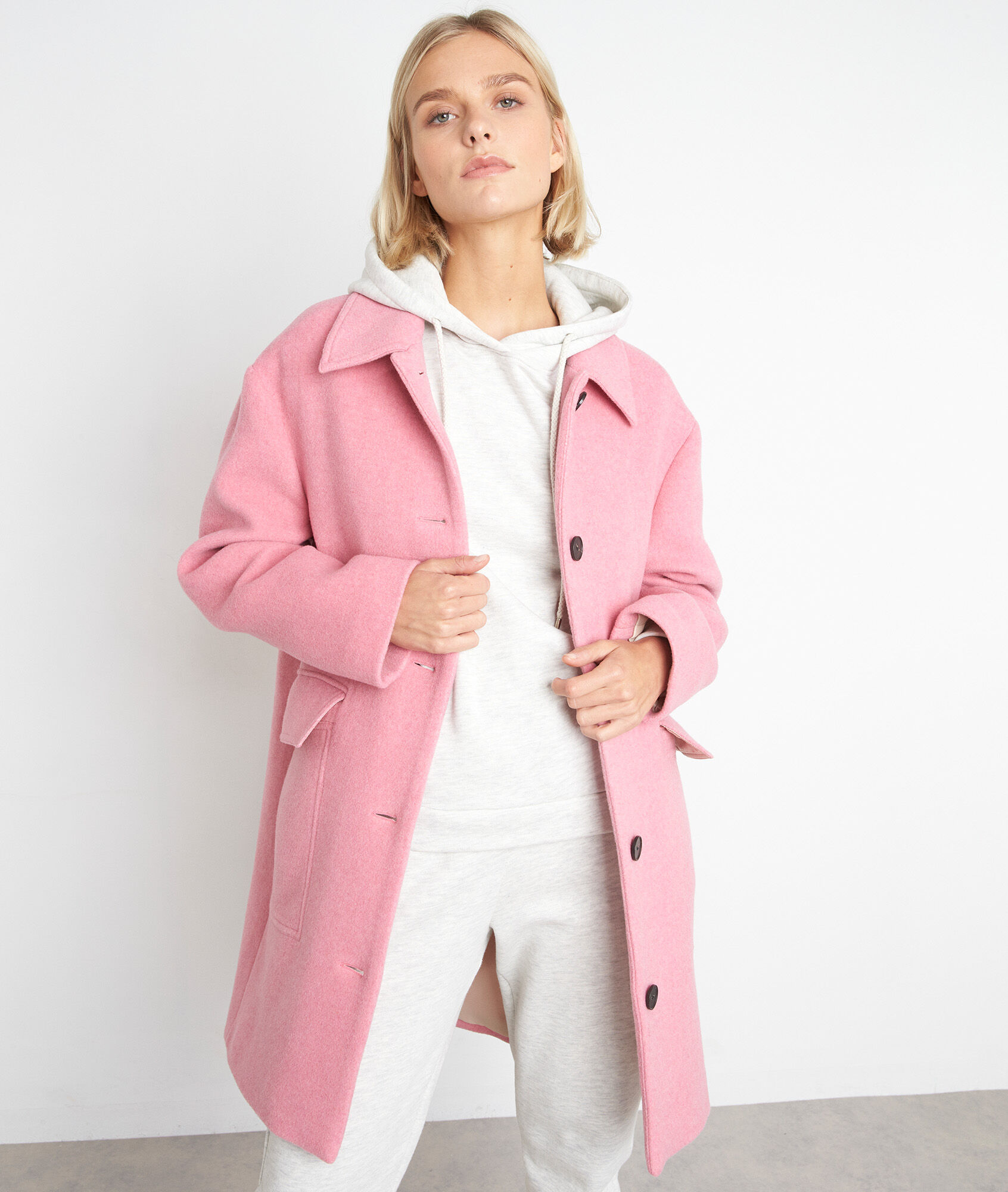 pink wool peacoat