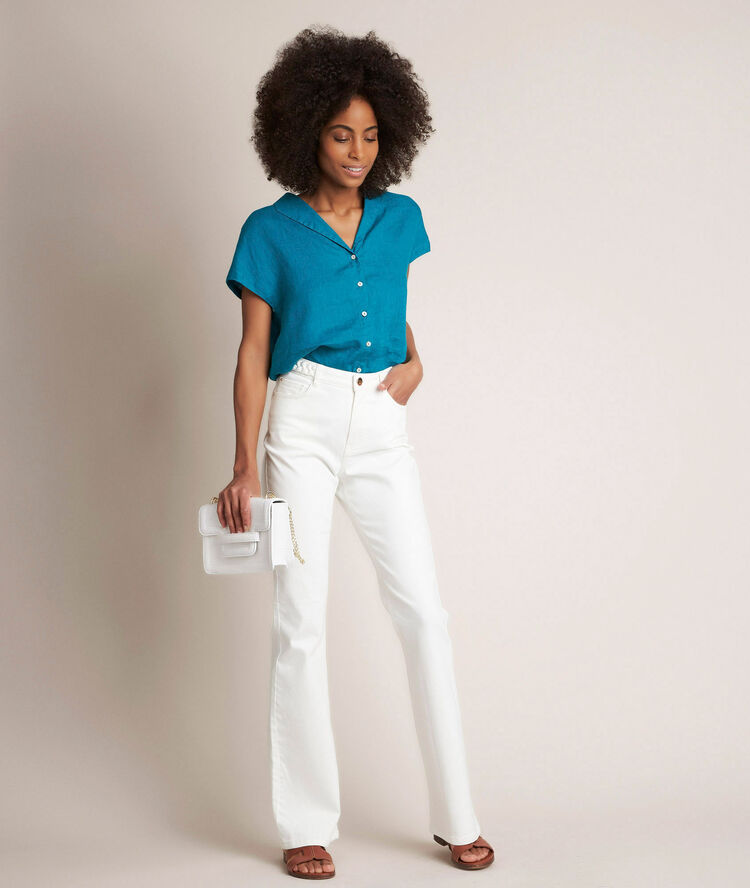 Estelle linen top turquoise.