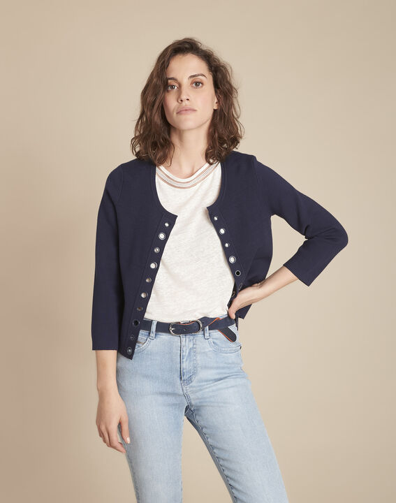 Abricotier navy cropped cardigan with eyelet details | 1-2-3 Abricotier navy cropped cardigan with eyelet details PhotoZ | 1-2-3