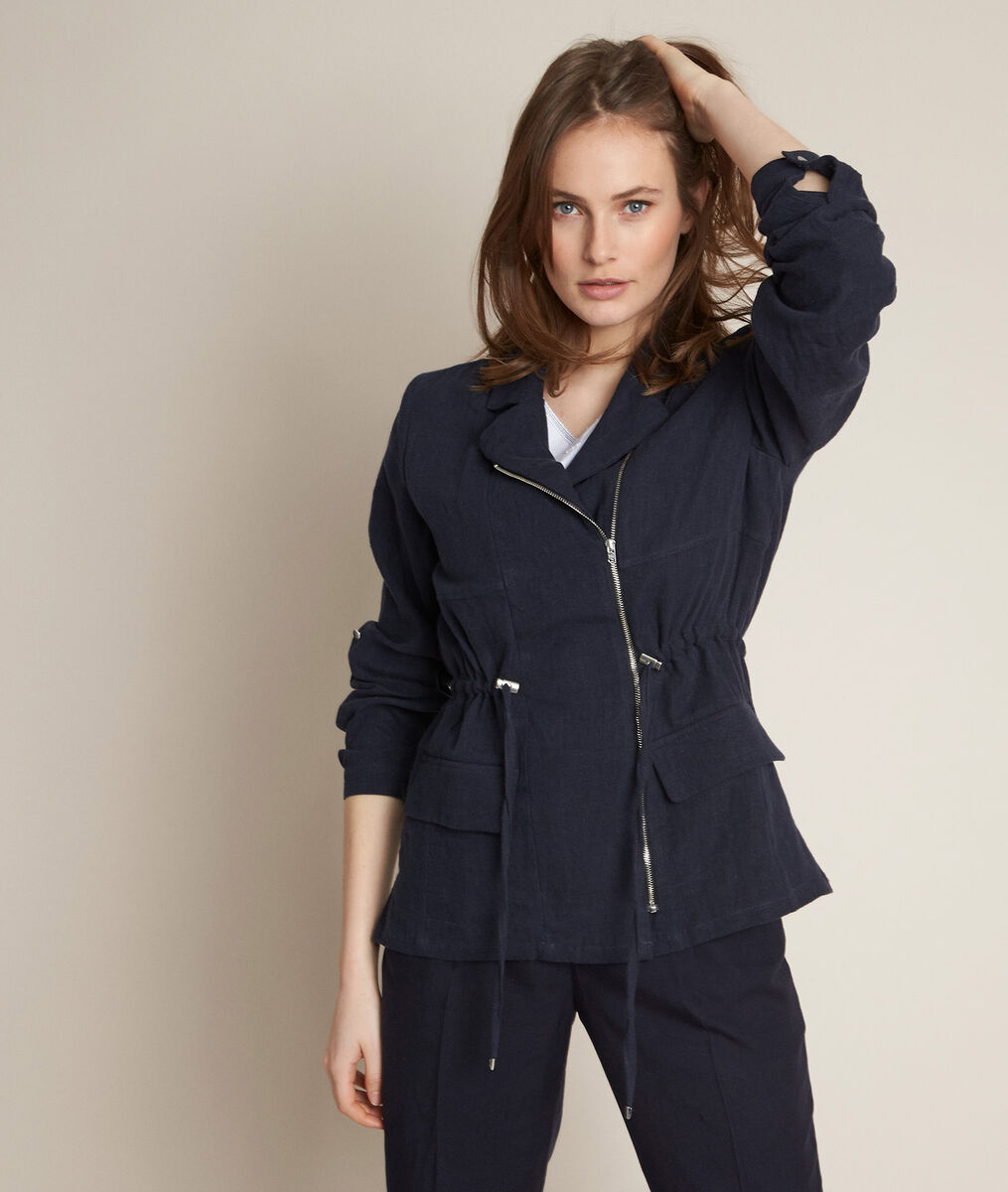 Lucie navy linen safari jacket | 1-2-3 Lucie navy linen safari jacket PhotoZ | 1-2-3